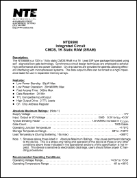 NTE6508 datasheet: Integrated circuit. CMOS, 1K static RAM (SRAM). NTE6508