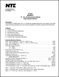 NTE67 datasheet: MOSFET, N-Ch, enhancement mode, high speed switch.. NTE67