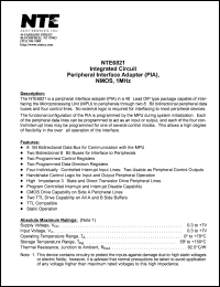 NTE6821 datasheet: Integrated circuit. Peripheral interface adapter (PIA), NMOS, 1MHz. NTE6821