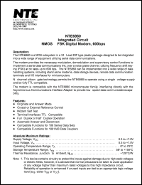 NTE6860 datasheet: Integrated circuit. NMOS-FSK digital modem, 600bps. NTE6860