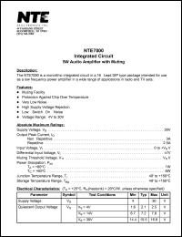 NTE7000 datasheet: Integrated circuit. 5W audio amplifier with muting. NTE7000