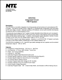 NTE7016 datasheet: Integrated circuit. FM IF system. NTE7016