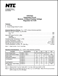 NTE7023 datasheet: Integrated circuit. Module, 3 output positive voltage regulator for VCR. NTE7023