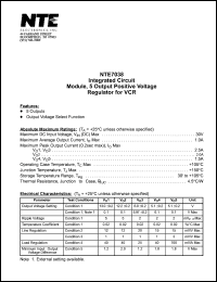 NTE7038 datasheet: Integrated circuit. Module, 5 output positive voltage regulator for VCR. NTE7038