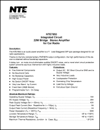 NTE7053 datasheet: Integrated circuit. 22W bridge-stero amplifier for car radio. NTE7053