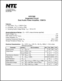 NTE7068 datasheet: Integrated circuit. Dual audio power amplifier, 13W/Ch. NTE7068