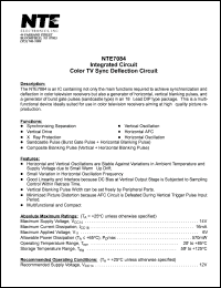 NTE7084 datasheet: Integrated circuit. Color TV sync deflection circuit NTE7084