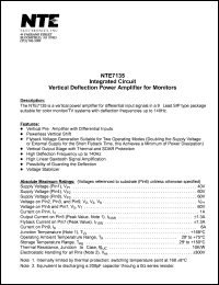 NTE7135 datasheet: Integrated circuit. Vertical deflection power amplifier for monitors. NTE7135