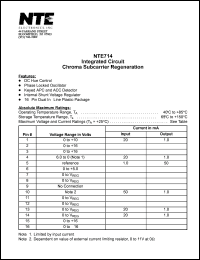 NTE714 datasheet: Integrated circuit. Chroma subcarrier regeneration. NTE714