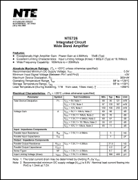 NTE726 datasheet: Integrated circuit. Wide band amplifier. NTE726