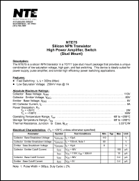 NTE75 datasheet: Silicon NPN transistor. High power amplifier, switch (stud mount). NTE75