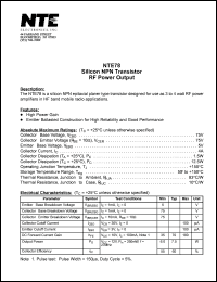 NTE78 datasheet: Silicon NPN transistor. RF power output. NTE78