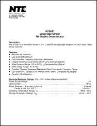 NTE801 datasheet: Integrated circuit. FM stereo demodulator. NTE801