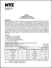 NTE821 datasheet: Integrated circuit. TV chroma demodulator. NTE821