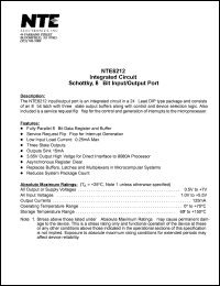 NTE8212 datasheet: Integrated circuit. Schottky, 8-bit input/output port. NTE8212