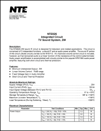 NTE826 datasheet: Integrated circuit. TV sound system, 2W. NTE826