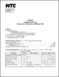 NTE829 datasheet: Integrated circuit. Electronics attenuator, 90dB @ 1kHz. NTE829