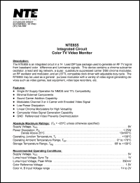 NTE855 datasheet: Integrated circuit. Color TV video monitor NTE855