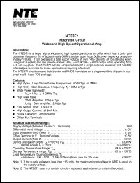 NTE871 datasheet: Integrated circuit. Wideband high speed operational amp. NTE871