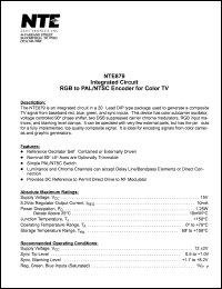 NTE879 datasheet: Integrated circuit. RGB to PAL/NTSC encoder for color TV. NTE879