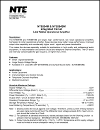 NTE894SM datasheet: Integrated circuit. Low noise operational amplifier. NTE894SM