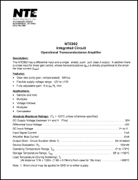 NTE902 datasheet: Integrated circuit. Operational transconductance amplifier. NTE902