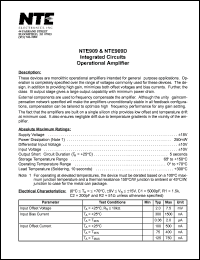 NTE909 datasheet: Integrated circuit. Operational amplifier. NTE909