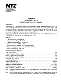 NTE919D datasheet: Integrated circuit. High speed dual comparator. NTE919D