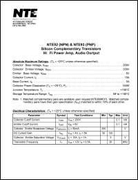 NTE93 datasheet: Silicon complementary PNP transistor. Hi-Fi power amplifier, audio output. NTE93