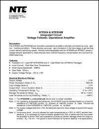 NTE924 datasheet: Integrated circuit. Voltage follower, operational amplifier. NTE924