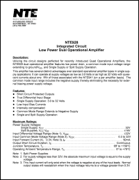 NTE928 datasheet: Integrated circuit. Low power dual operational amplifier. NTE928