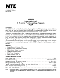 NTE931 datasheet: Integrated circuit. 3-terminal positive voltage regulator, 5V, 3A. NTE931