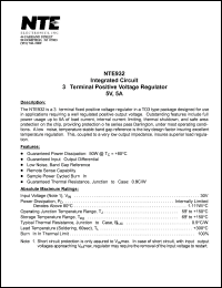 NTE932 datasheet: Integrated circuit. 3-terminal positive voltage regulator, 5V, 5A. NTE932