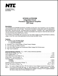 NTE938 datasheet: Integrated circuit. Precision operational amplifier (OP amp). NTE938