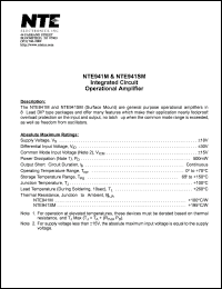 NTE941M datasheet: Integrated circuit. Operational amplifier. NTE941M