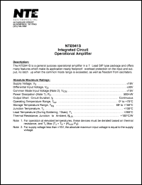 NTE941S datasheet: Integrated circuit. Operational amplifier. NTE941S