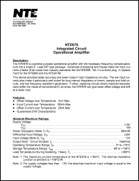 NTE976 datasheet: Integrated circuit. Operational amplifier. NTE976