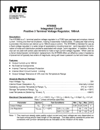 NTE988 datasheet: Integrated circuit. Positive 3 terminal voltage regulator, 100mA. Output voltage 6.2V, input voltage 35V. NTE988