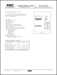 KIA7417AP datasheet: Dual pre amplifier system for radio cassette player of the low end class to the middle class KIA7417AP