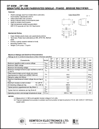 DF005M datasheet: 50 V,1 A miniature glass passivated single-phase-bridge rectifier DF005M