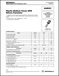 MJE521 datasheet: Plastic Medium-Power NPN Silicon Transistor MJE521