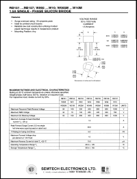 RB156 datasheet: 800 V, 1.5 A  single-phase silicon bridge RB156