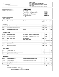 AR904S29 datasheet: 2900 V, 1230 A, 10.1 kA rectifier diode AR904S29