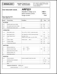 ARF221S14 datasheet: 1400 V, 415 A, 5 kA fast recovery diode ARF221S14