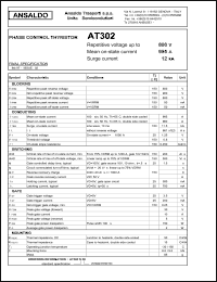 AT302S08 datasheet: 800 V, 995 A, 12 kA phase control thyristor AT302S08