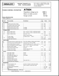 AT604S16 datasheet: 1600 V, 605 A, 8.4 kA phase control thyristor AT604S16