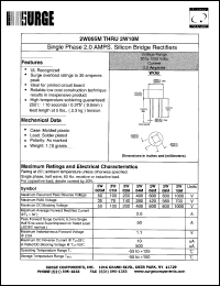 2W005M datasheet: 50 V, 2.0 A single phase, silicon bridge rectifier 2W005M