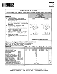 GBPC15-04 datasheet: 400 V, 15.0 A  glass passivated single phase bridge rectifier GBPC15-04