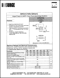 KBP207G datasheet: 1000 V, 2.0 A  single phase glass passivated bridge rectifier KBP207G