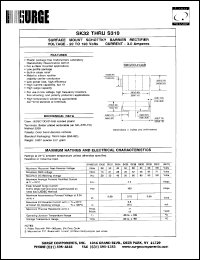 SK310 datasheet: 100 V, 3.0 A surface mount schottky barrier rectifier SK310